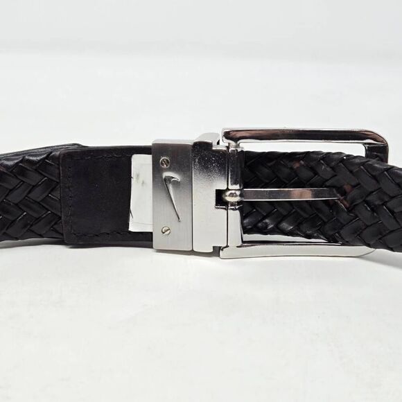 NIKE BROWN BLACK LEATHER SILVER BUCKLE WOVEN REVERSIBLE MENS GOLF BELT SIZE 32 - Picture 4 of 4